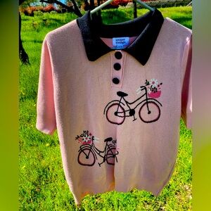 Unique Vintage Pink & Black Bicycle Knit Sweater XL